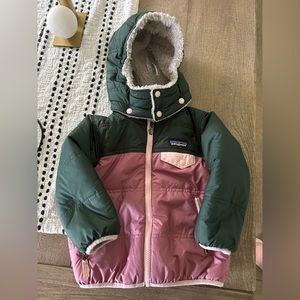 Patagonia Kids Puffer Jacket in Green and Pink